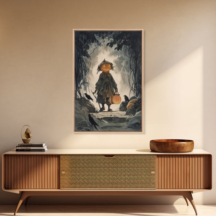 The Pumpkin-Headed Child, Symbolist Etching Art, Vertical Wall Art, Gothic Horror Wall Art, Canvas Print, Halloween Wall Art