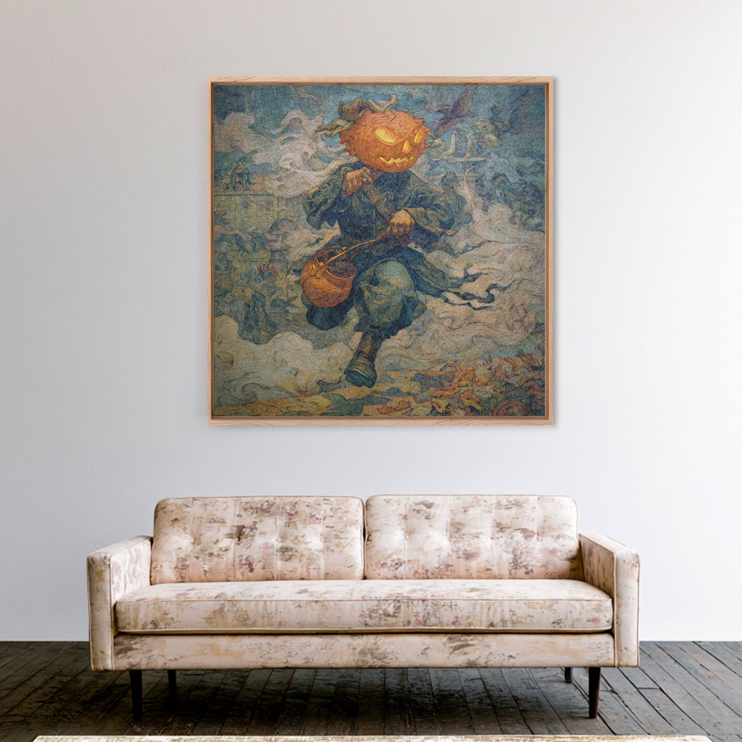 The Pumpkin-Headed Child, Grotesque Carnival Art, Square Wall Art, Macabre Wall Art, Canvas Print, Halloween Wall Art, Horror Wall Art