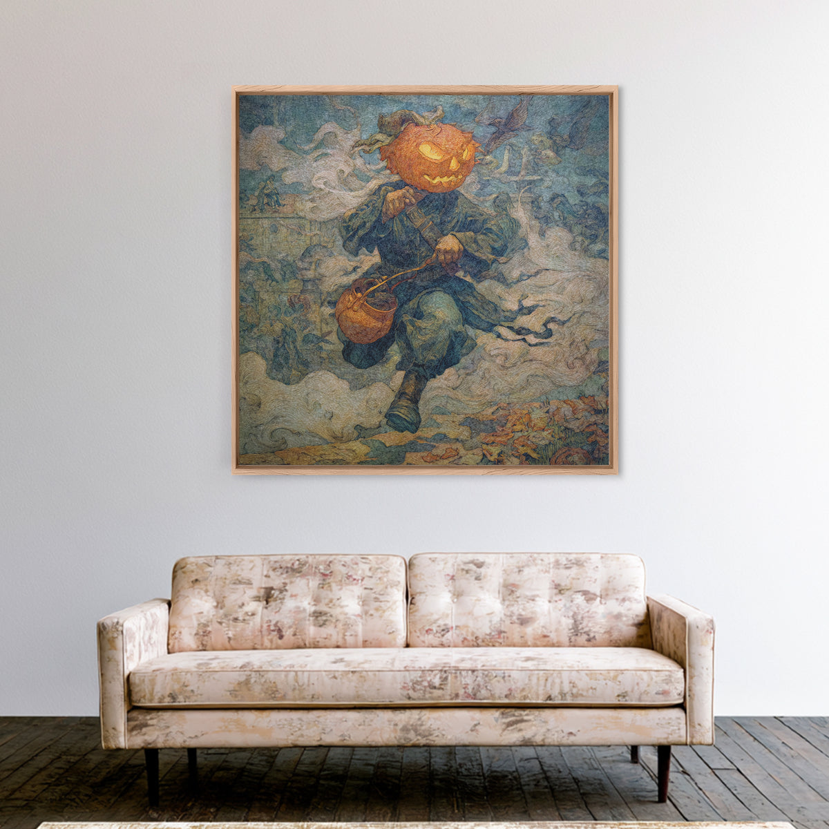 The Pumpkin-Headed Child, Grotesque Carnival Art, Square Wall Art, Macabre Wall Art, Canvas Print, Halloween Wall Art, Horror Wall Art