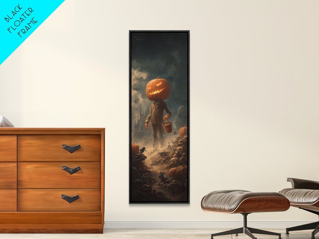 The Pumpkin-Headed Child, Surreal Apocalyptic Art, Tall Narrow Wall Art, Dark Fantasy Wall Art, Framed Canvas Print