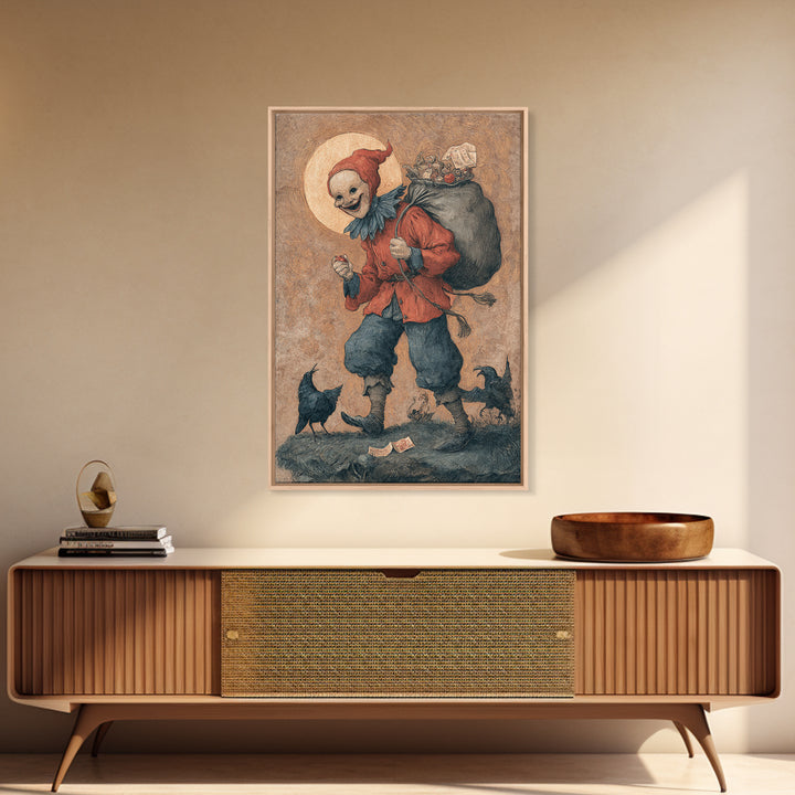 The Masked Candy Collector, Dark Renaissance Art, Vertical Wall Art, Gothic Horror Wall Art, Framed Canvas Print, Halloween Decor