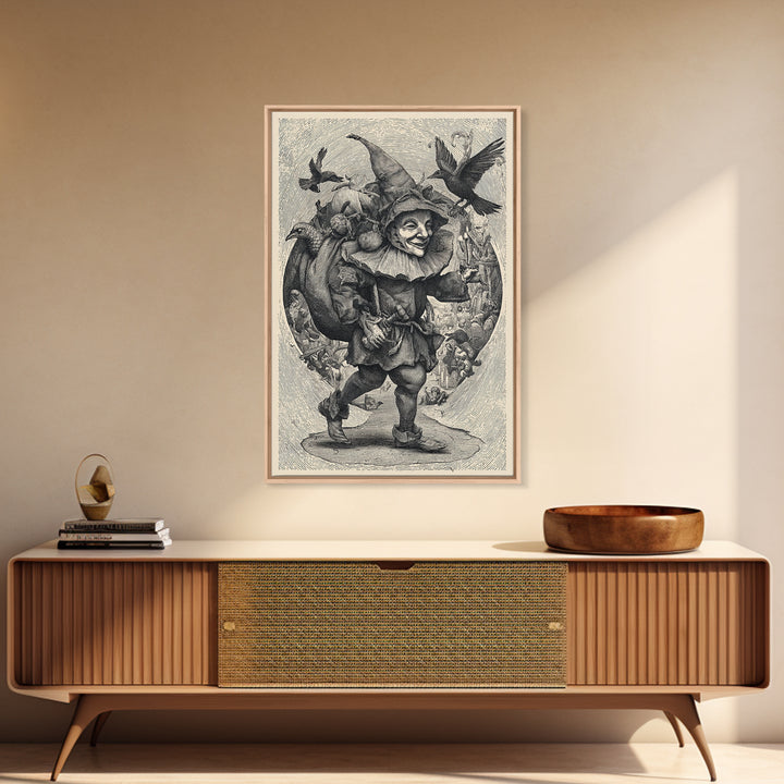 The Masked Candy Collector, Renaissance Engraving Art, Vertical Wall Art, Gothic Horror Wall Art, Framed Canvas Print, Halloween Wall Art