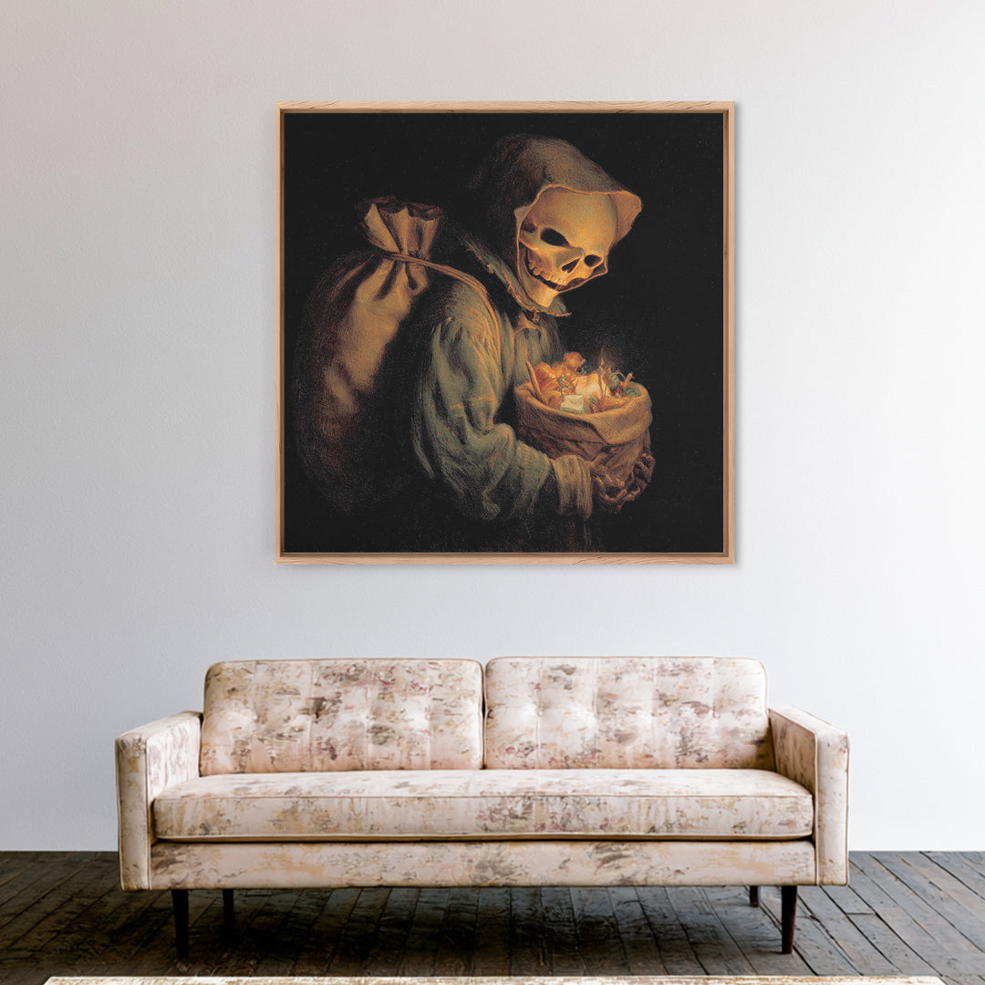 The Masked Candy Collector, Danse Macabre Art, Square Wall Art, Dark Halloween Decor, Canvas Print, Halloween Wall Art