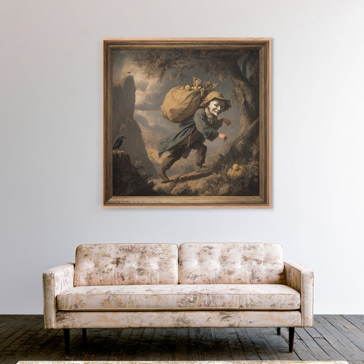 The Masked Candy Collector, Baroque Witchcraft Art, Square Wall Art, Dark Halloween Decor, Framed Canvas Print, Halloween Wall Art