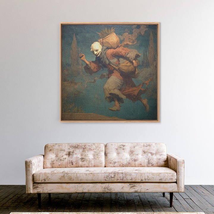 The Masked Candy Collector, Symbolist Gothic Landscape, Square Wall Art, Dark Halloween Decor, Canvas Print, Halloween Wall Art