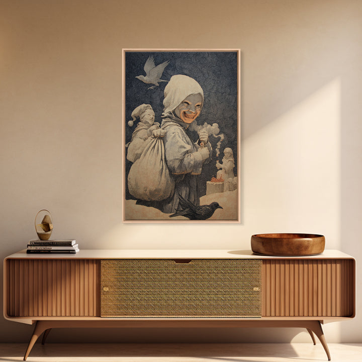 The Masked Candy Collector, Symbolist Death Art, Vertical Wall Art, Dark Halloween Decor, Canvas Print, Halloween Wall Art