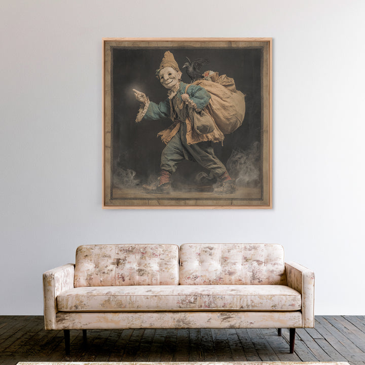 The Masked Candy Collector, Symbolist Etching Art, Square Wall Art, Macabre Wall Art, Canvas Print, Halloween Wall Art