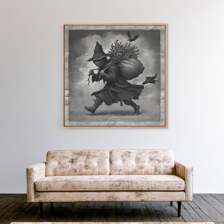 The Masked Candy Collector, Expressionist Nightmare Art, Square Wall Art, Gothic Horror Wall Art, Framed Canvas Print, Halloween Wall Art