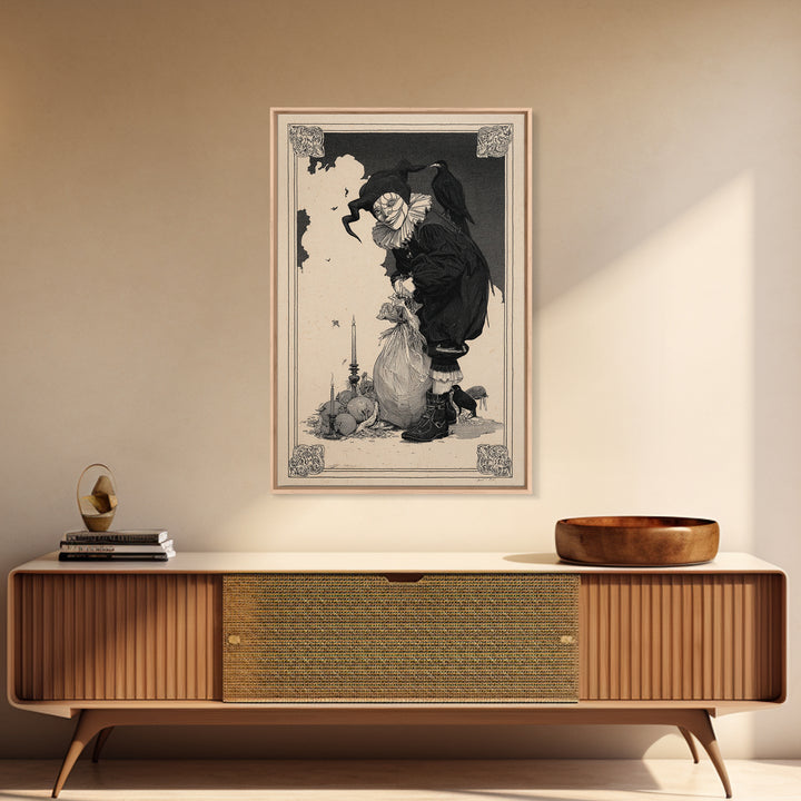 The Masked Candy Collector, Decadent Line Art, Vertical Wall Art, Macabre Wall Art, Canvas Print, Halloween Wall Art