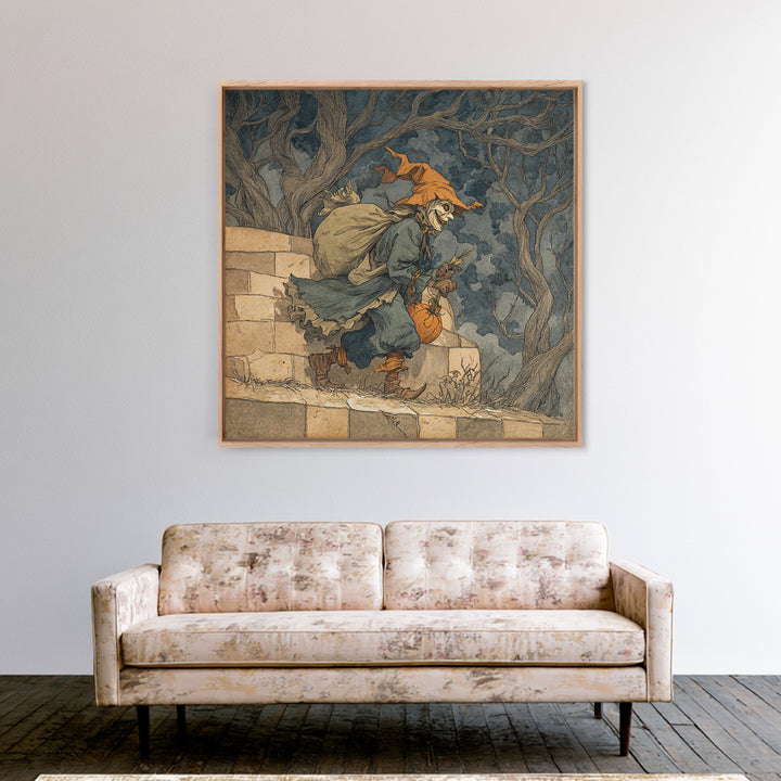 The Masked Candy Collector, Gothic Storybook Art, Square Wall Art, Gothic Horror Wall Art, Framed Canvas Print, Halloween Wall Art
