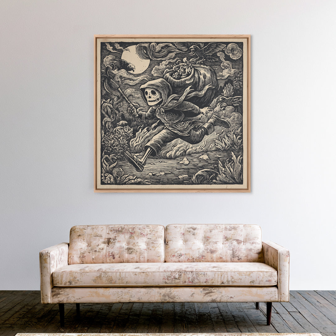 The Masked Candy Collector, Macabre Folk Print Art, Square Wall Art, Macabre Wall Art, Canvas Print, Halloween Wall Art