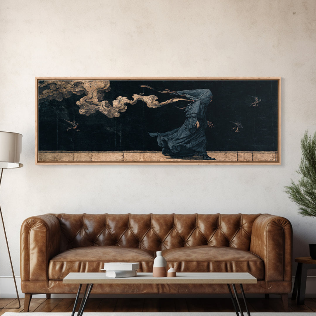 The Shadow Person, Medieval Grotesque Art, Extra Wide Wall Art, Macabre Wall Art, Canvas Print, Halloween Wall Art, Halloween Decor