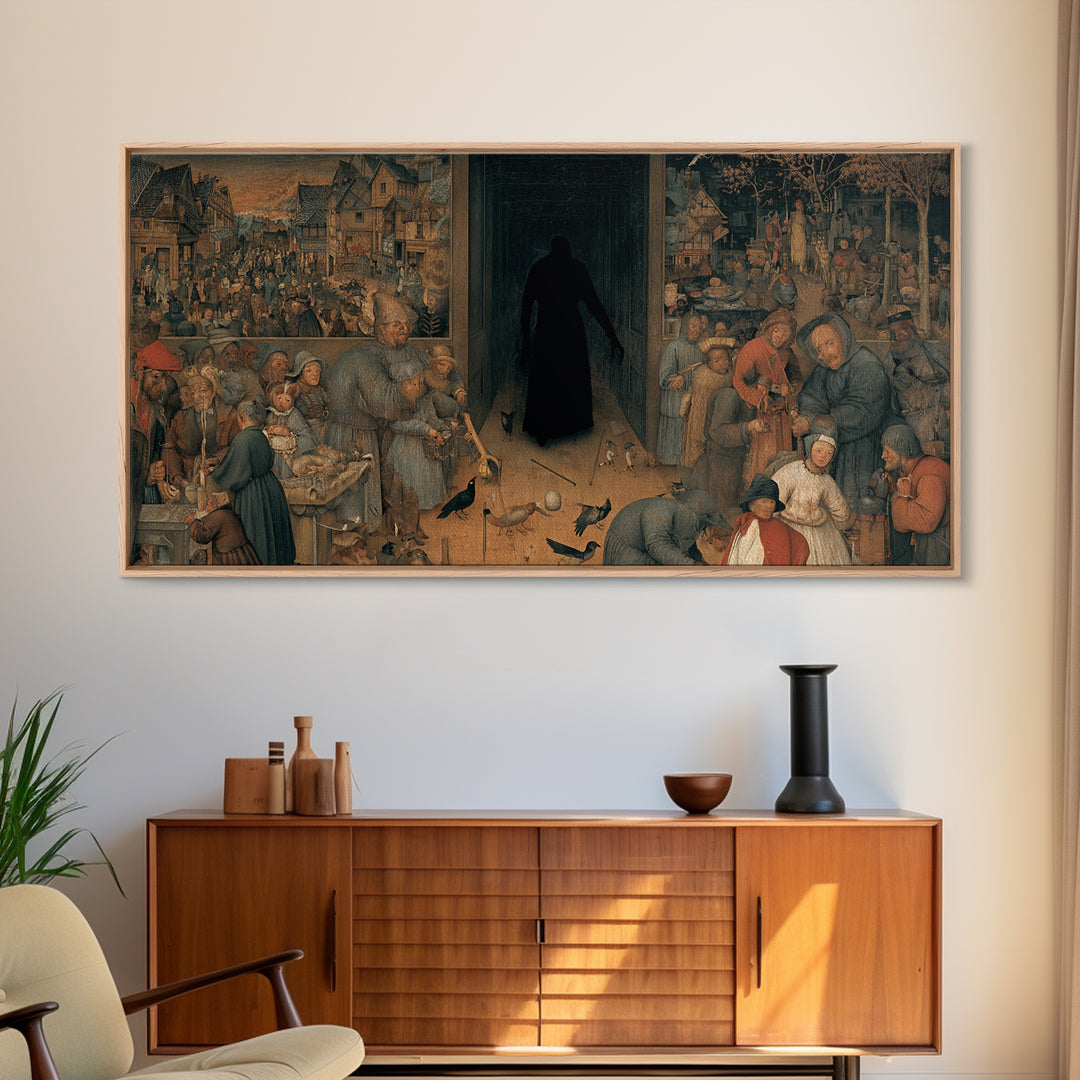 The Shadow Person, Northern Renaissance Horror, Wide Panoramic Art, Macabre Wall Art, Canvas Print, Halloween Wall Art