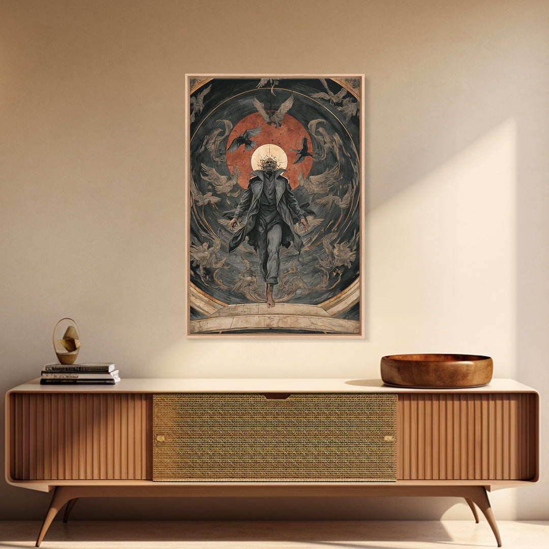 The Shadow Person, Dark Renaissance Art, Vertical Wall Art, Dark Fantasy Wall Art, Framed Canvas Print, Halloween Wall Art