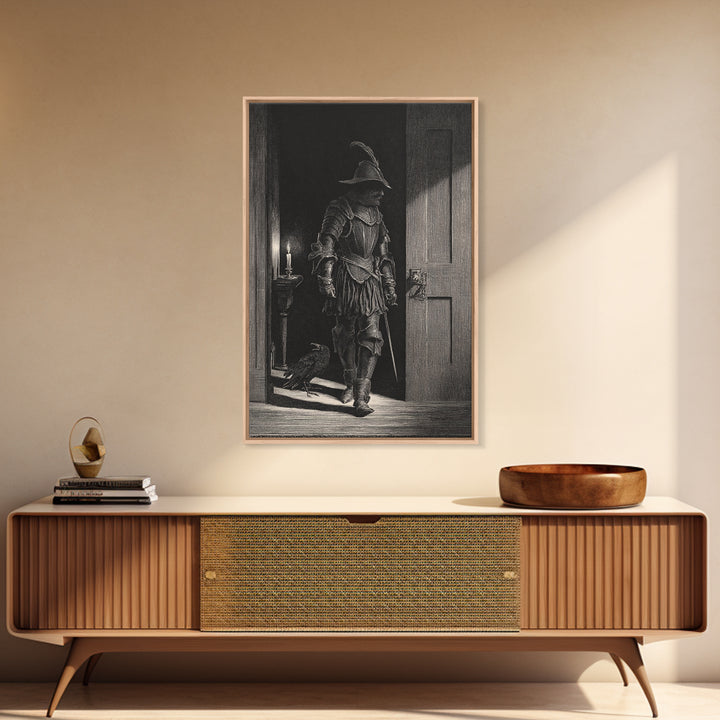 The Shadow Person, Renaissance Engraving Art, Vertical Wall Art, Dark Halloween Decor, Canvas Print, Halloween Wall Art, Spooky Wall Decor