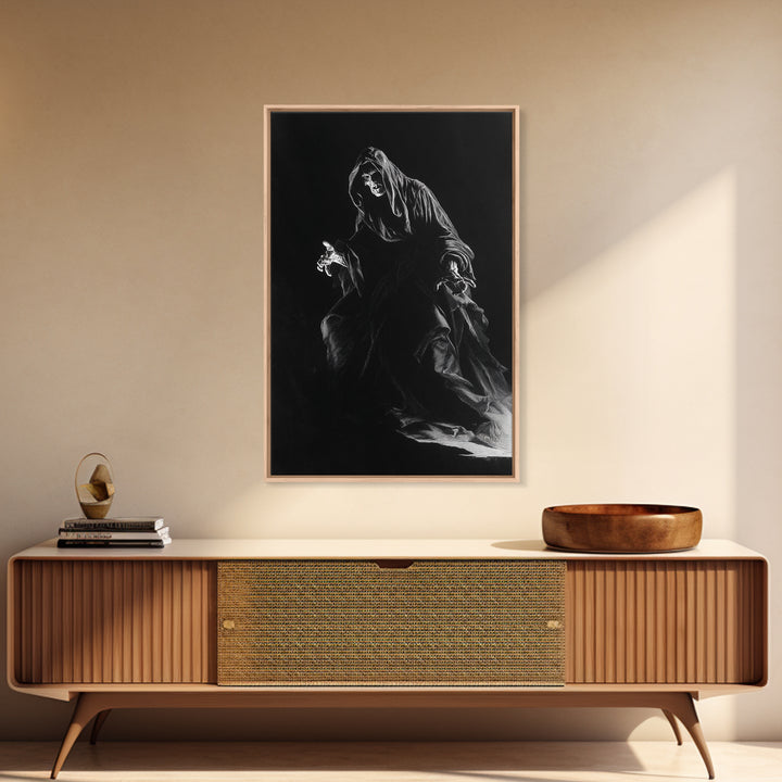 The Shadow Person, Baroque Witchcraft Art, Vertical Wall Art, Dark Halloween Decor, Framed Canvas Print, Halloween Wall Art