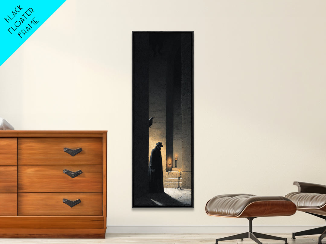 The Shadow Person, Architectural Etching Art, Tall Narrow Wall Art, Gothic Horror Wall Art, Framed Canvas Print