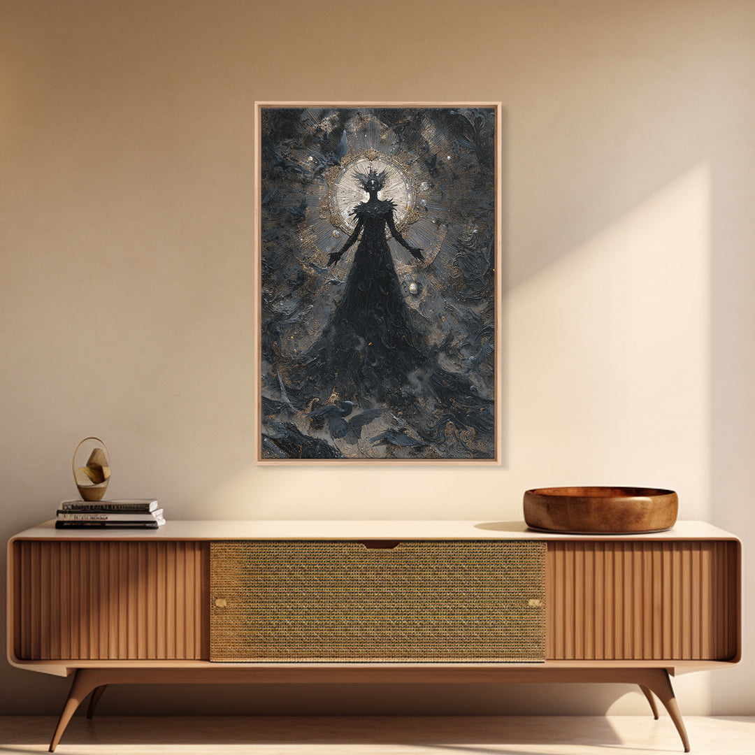 The Shadow Person, Ornate Symbolist Art, Vertical Wall Art, Gothic Horror Wall Art, Framed Canvas Print, Halloween Wall Art
