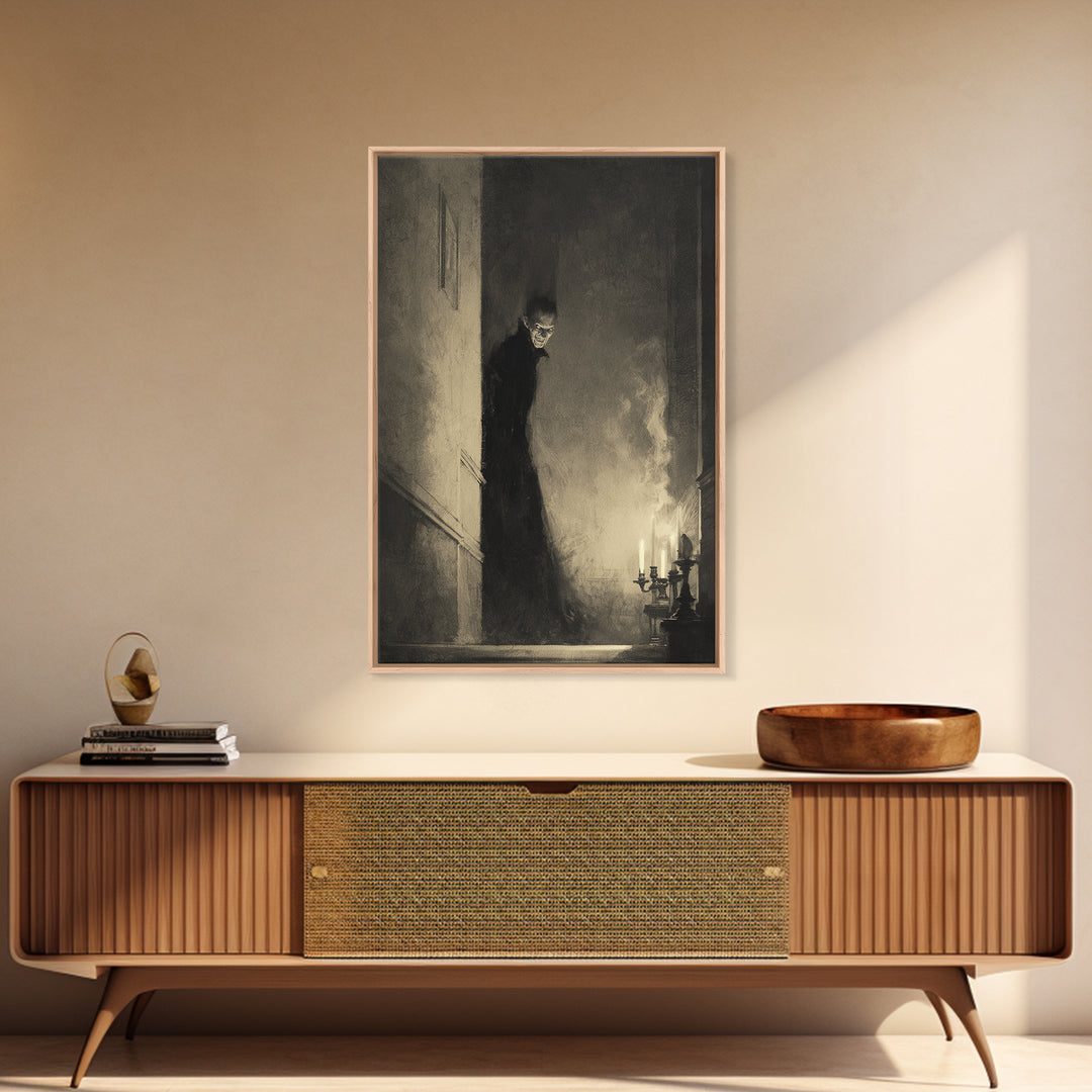 The Shadow Person, Decadent Gothic Art, Vertical Wall Art, Gothic Horror Wall Art, Framed Canvas Print, Halloween Wall Art