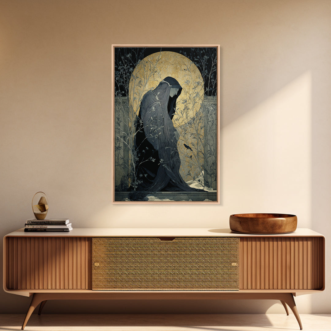 The Shadow Person, Symbolist Death Art, Vertical Wall Art, Macabre Wall Art, Framed Canvas Print, Halloween Wall Art
