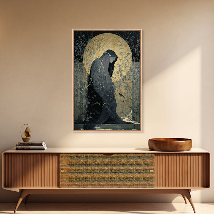 The Shadow Person, Symbolist Death Art, Vertical Wall Art, Macabre Wall Art, Framed Canvas Print, Halloween Wall Art