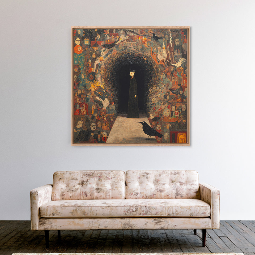 The Shadow Person, Grotesque Carnival Art, Square Wall Art, Dark Halloween Decor, Canvas Print, Halloween Wall Art, Collectible Wall Decor