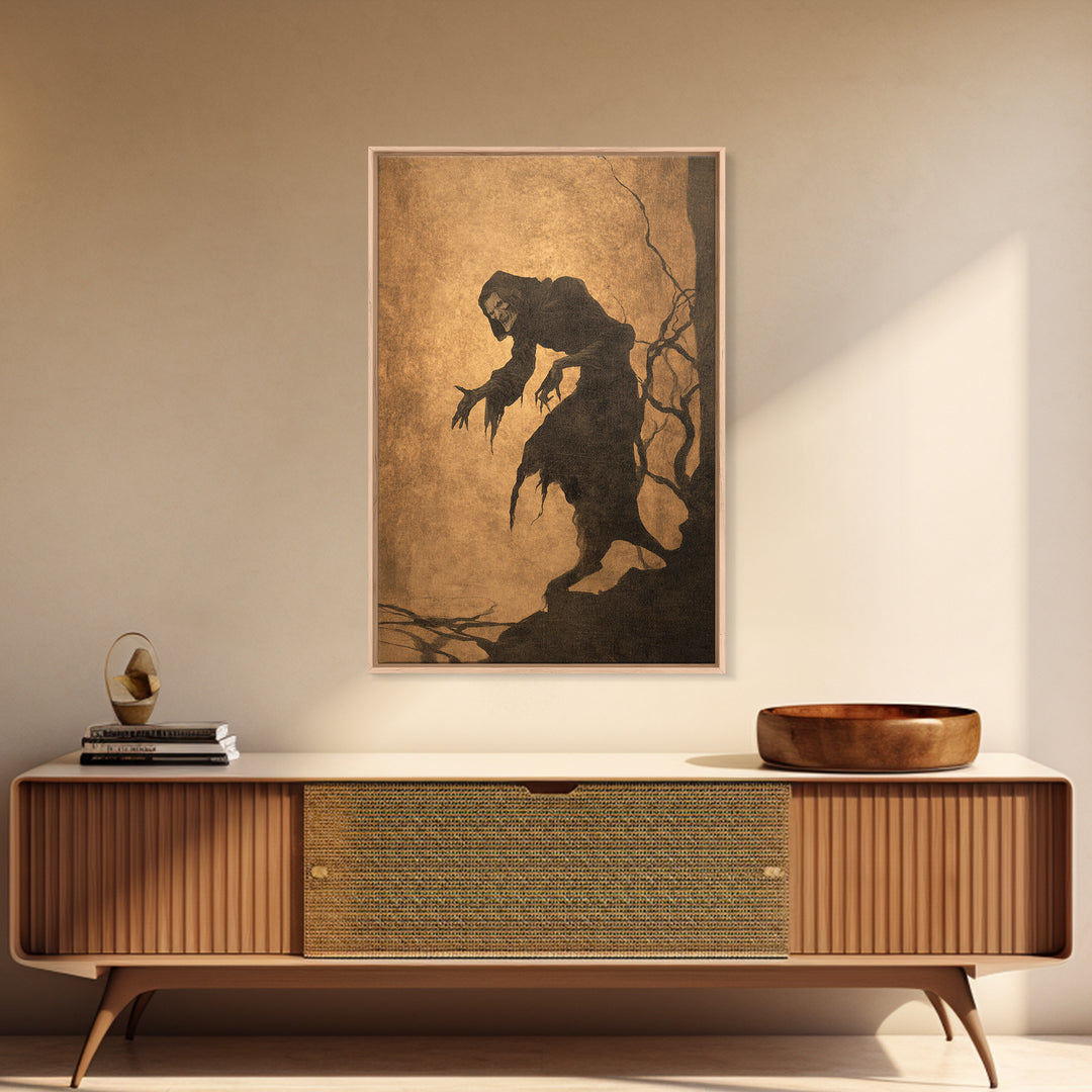 The Shadow Person, Gothic Storybook Art, Vertical Wall Art, Gothic Horror Wall Art, Framed Canvas Print, Halloween Wall Art