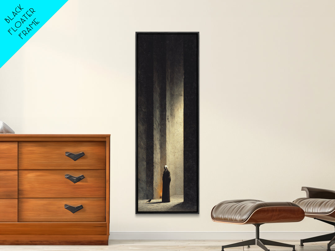The Shadow Person, Surreal Apocalyptic Art, Tall Narrow Wall Art, Gothic Horror Wall Art, Framed Canvas Print, Halloween Wall Art