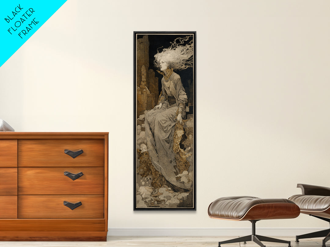 The Banshee Singer, Symbolist Etching Art, Tall Narrow Wall Art, Dark Fantasy Wall Art, Canvas Print, Halloween Wall Art