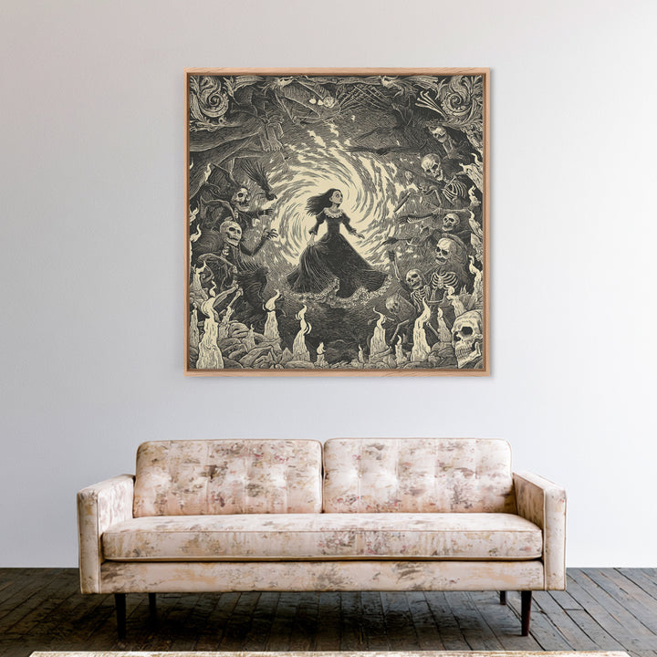 The Banshee Singer, Macabre Folk Print Art, Square Wall Art, Macabre Wall Art, Framed Canvas Print, Halloween Wall Art