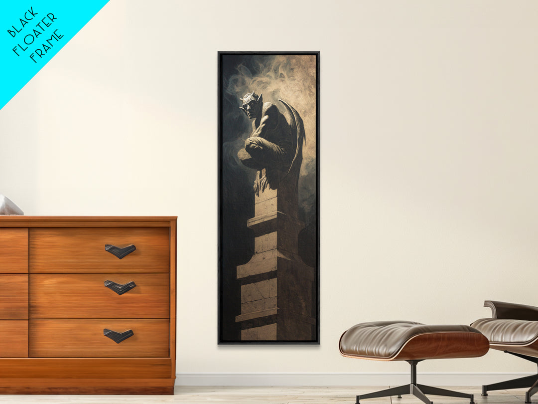 The Gargoyle Sentinel, Gothic Nightmare Art, Tall Narrow Wall Art, Macabre Wall Art, Framed Canvas Print, Halloween Wall Art