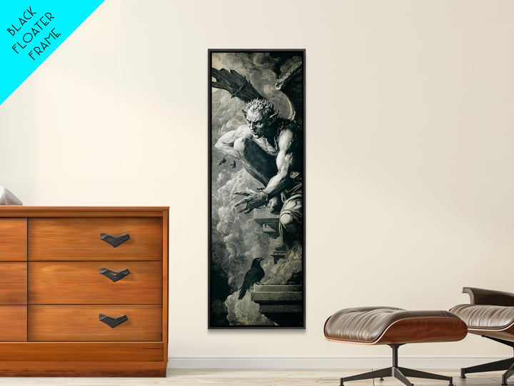 The Gargoyle Sentinel, Architectural Etching Art, Tall Narrow Wall Art, Dark Halloween Decor, Canvas Print, Halloween Wall Art