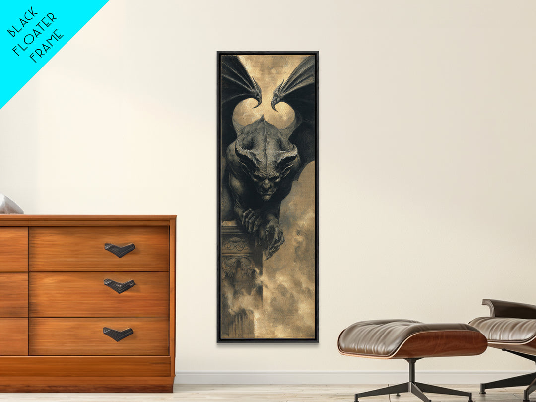 The Gargoyle Sentinel, Dark Symbolist Art, Tall Narrow Wall Art, Gothic Horror Wall Art, Canvas Print, Halloween Wall Art