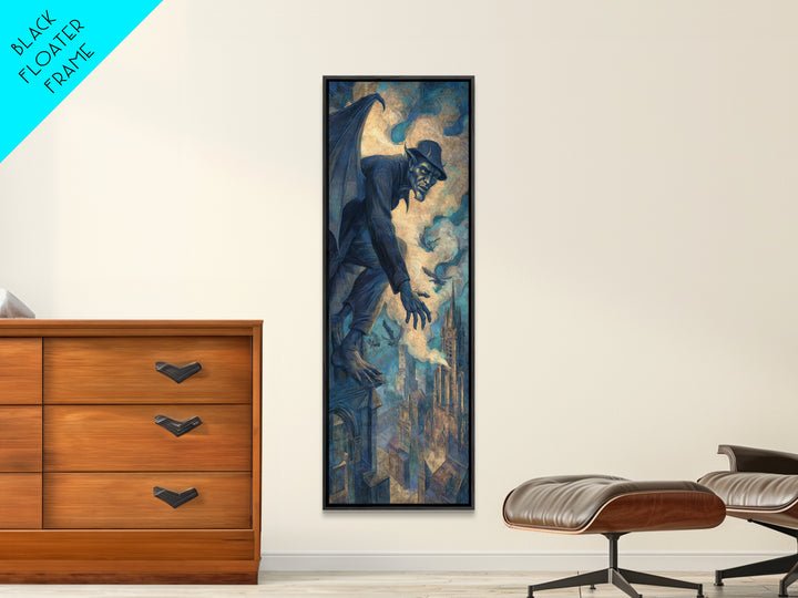 The Gargoyle Sentinel, Expressionist Gothic Art, Tall Narrow Wall Art, Macabre Wall Art, Framed Canvas Print, Halloween Wall Art