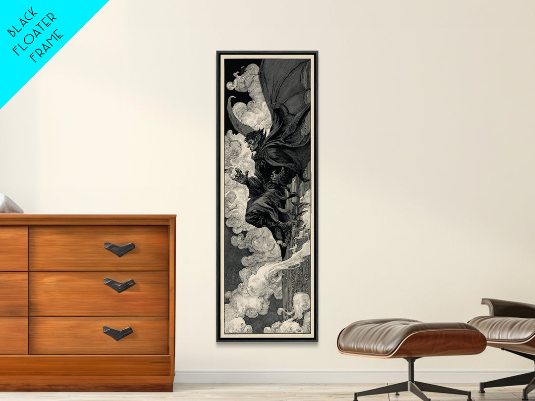 The Gargoyle Sentinel, Decadent Line Art, Tall Narrow Wall Art, Macabre Wall Art, Canvas Print, Halloween Wall Art