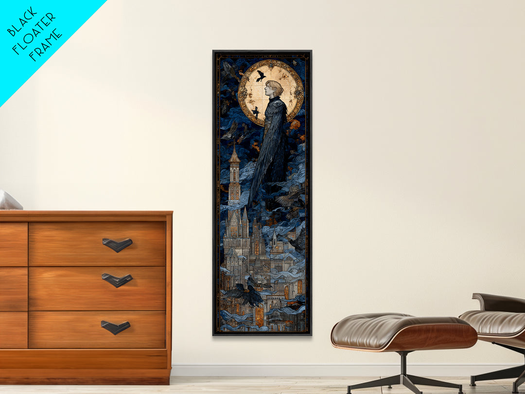The Gargoyle Sentinel, Stained Glass Gothic Art, Tall Narrow Wall Art, Gothic Horror Wall Art, Canvas Print, Halloween Wall Art