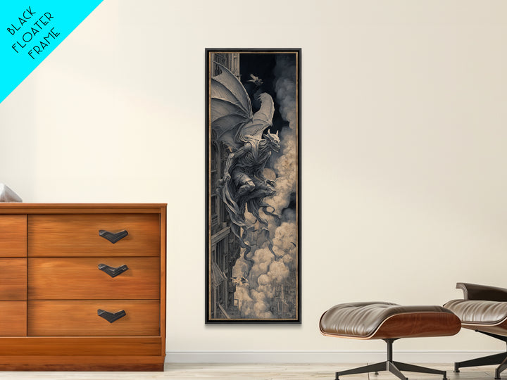 The Gargoyle Sentinel, Biomechanical Horror Art, Tall Narrow Wall Art, Macabre Wall Art, Canvas Print, Halloween Wall Art, Halloween Decor