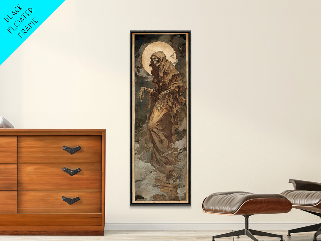 The Tattered Wraith, Dark Renaissance Art, Tall Narrow Wall Art, Dark Halloween Decor, Framed Canvas Print, Halloween Wall Art