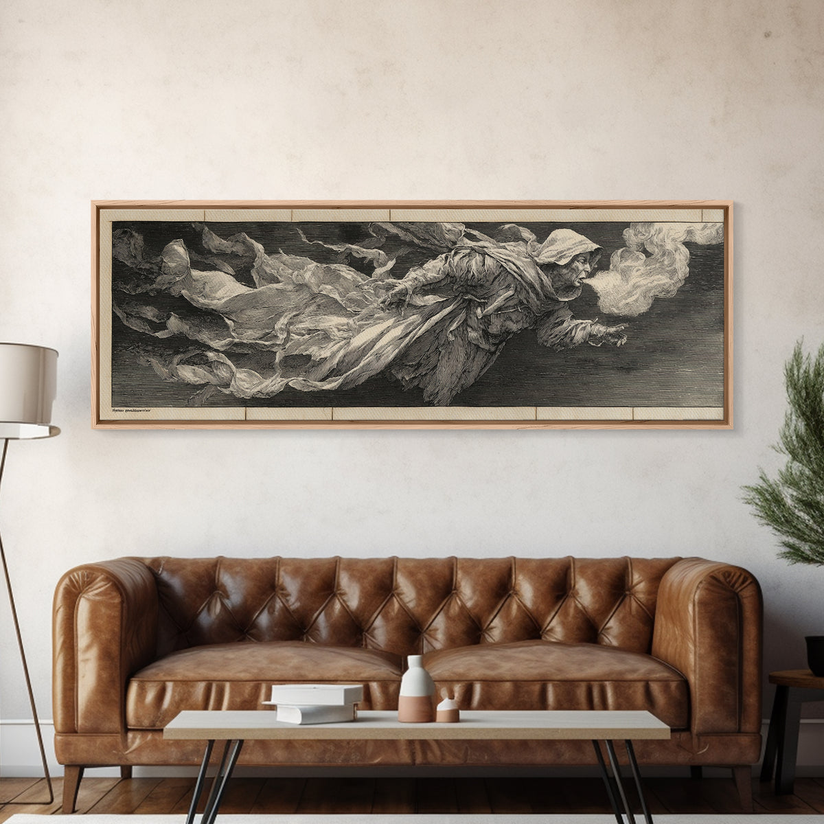 The Tattered Wraith, Renaissance Engraving Art, Extra Wide Wall Art, Gothic Horror Wall Art, Canvas Print, Halloween Wall Art