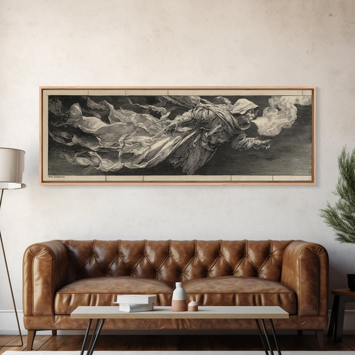 The Tattered Wraith, Renaissance Engraving Art, Extra Wide Wall Art, Gothic Horror Wall Art, Canvas Print, Halloween Wall Art