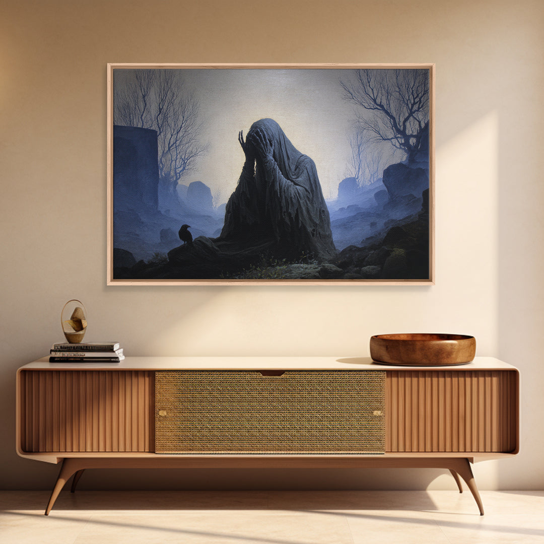 The Tattered Wraith, Romantic Gothic Landscape, Landscape Wall Art, Dark Halloween Decor, Framed Canvas Print, Halloween Wall Art