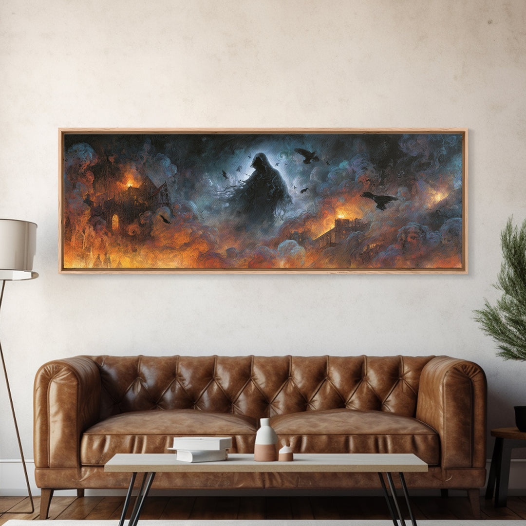 The Tattered Wraith, Apocalyptic Romantic Art, Extra Wide Wall Art, Gothic Horror Wall Art, Canvas Print, Halloween Wall Art