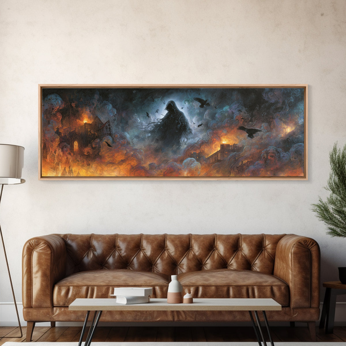 The Tattered Wraith, Apocalyptic Romantic Art, Extra Wide Wall Art, Gothic Horror Wall Art, Canvas Print, Halloween Wall Art