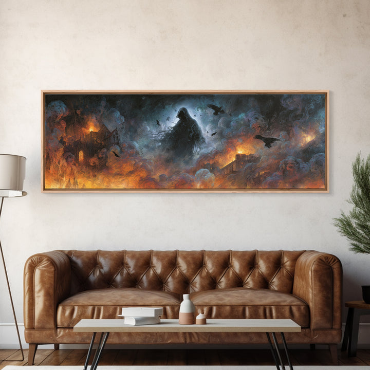 The Tattered Wraith, Apocalyptic Romantic Art, Extra Wide Wall Art, Gothic Horror Wall Art, Canvas Print, Halloween Wall Art