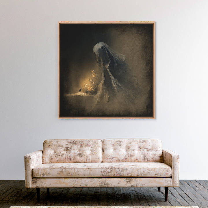 The Tattered Wraith, Symbolist Dream Art, Square Wall Art, Dark Halloween Decor, Framed Canvas Print, Halloween Wall Art