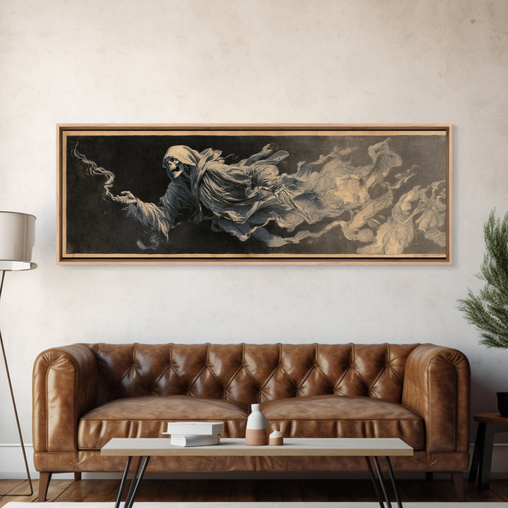 The Tattered Wraith, Decadent Gothic Art, Extra Wide Wall Art, Gothic Horror Wall Art, Framed Canvas Print, Halloween Wall Art
