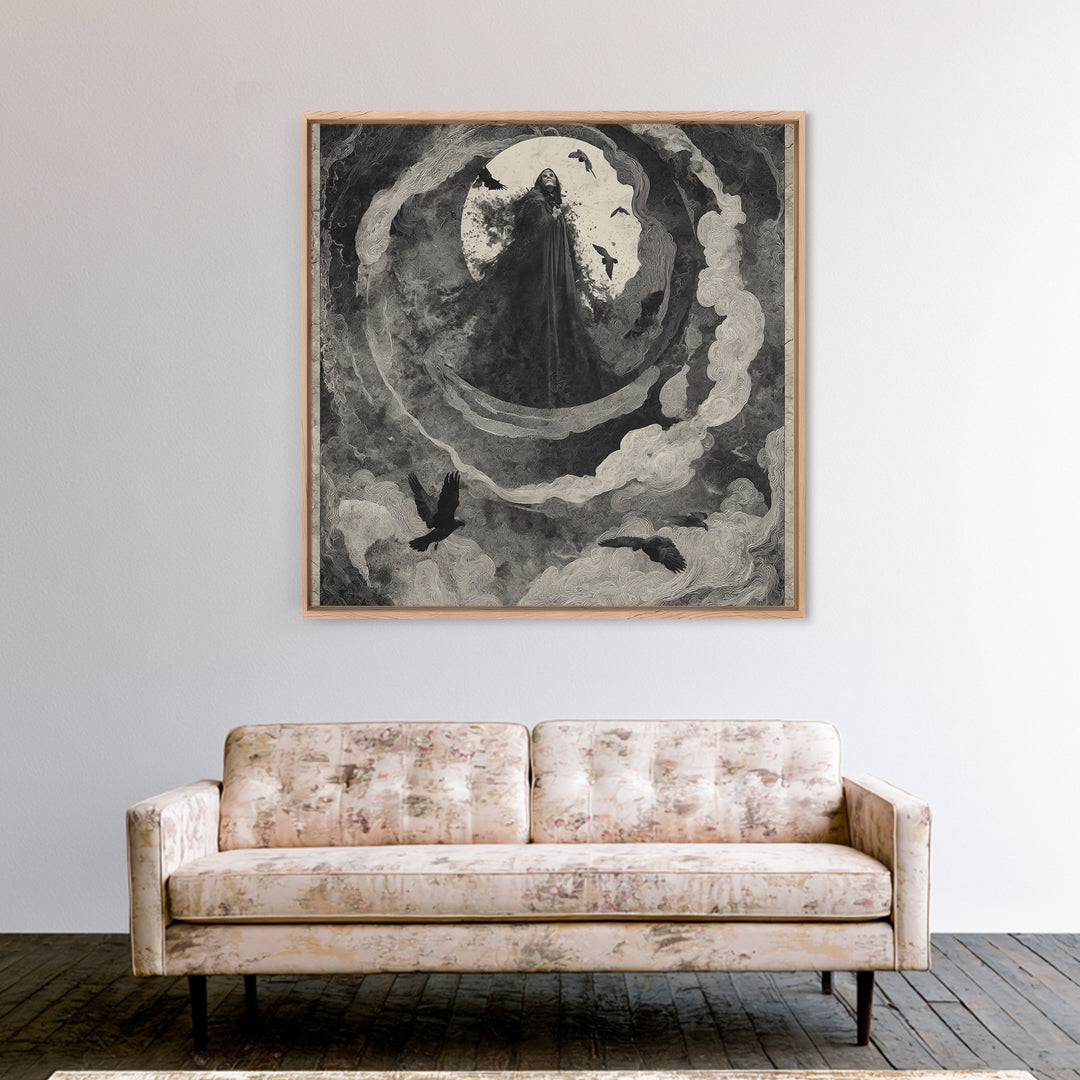 The Tattered Wraith, Dark Symbolist Art, Square Wall Art, Gothic Horror Wall Art, Framed Canvas Print, Halloween Wall Art