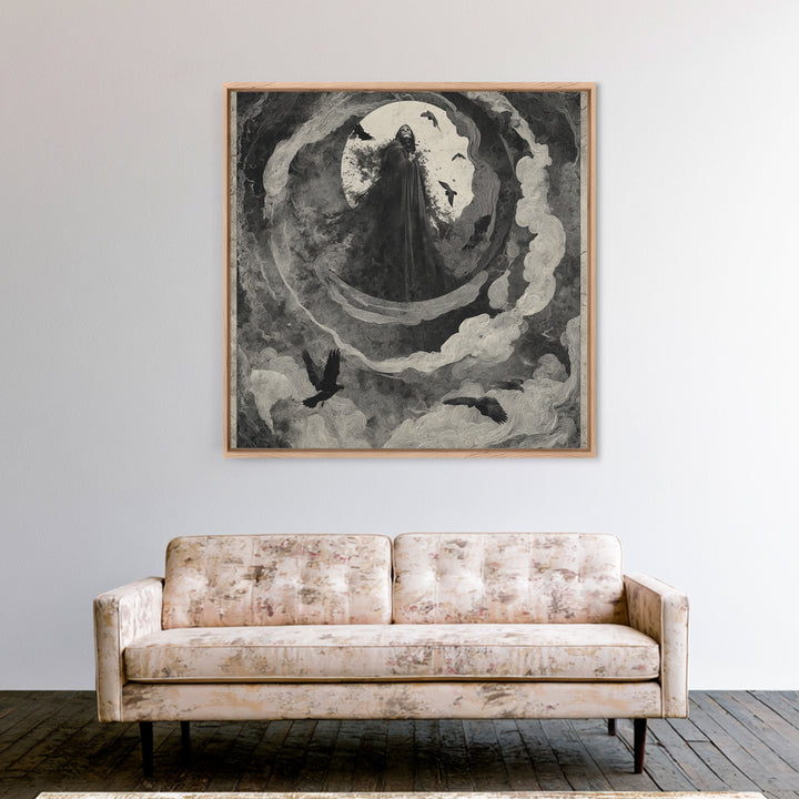 The Tattered Wraith, Dark Symbolist Art, Square Wall Art, Gothic Horror Wall Art, Framed Canvas Print, Halloween Wall Art