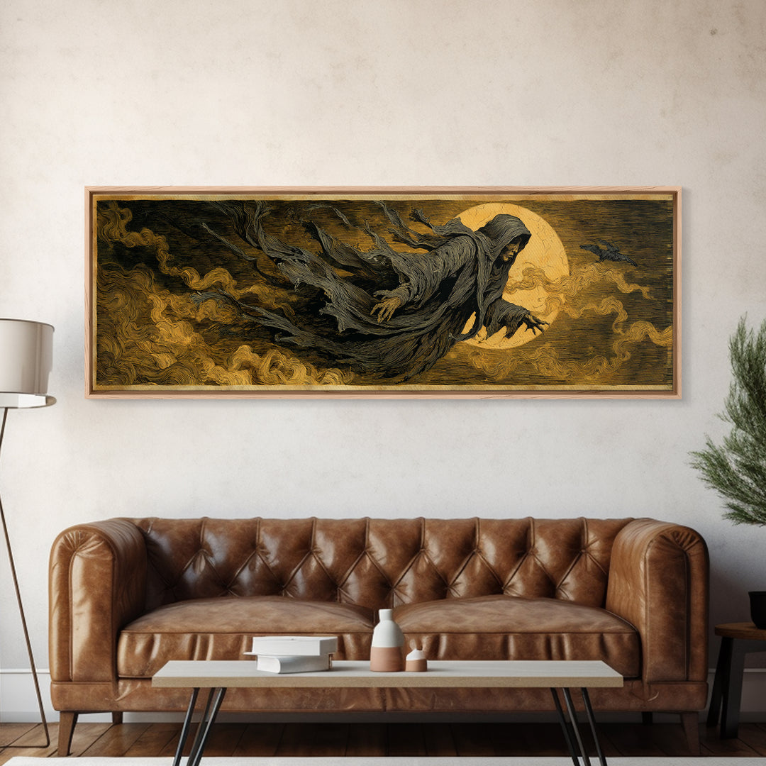 The Tattered Wraith, Expressionist Gothic Art, Extra Wide Wall Art, Macabre Wall Art, Canvas Print, Halloween Wall Art, Spooky Wall Decor
