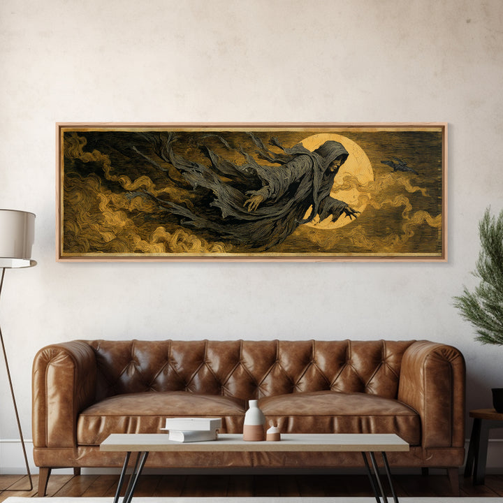 The Tattered Wraith, Expressionist Gothic Art, Extra Wide Wall Art, Macabre Wall Art, Canvas Print, Halloween Wall Art, Spooky Wall Decor